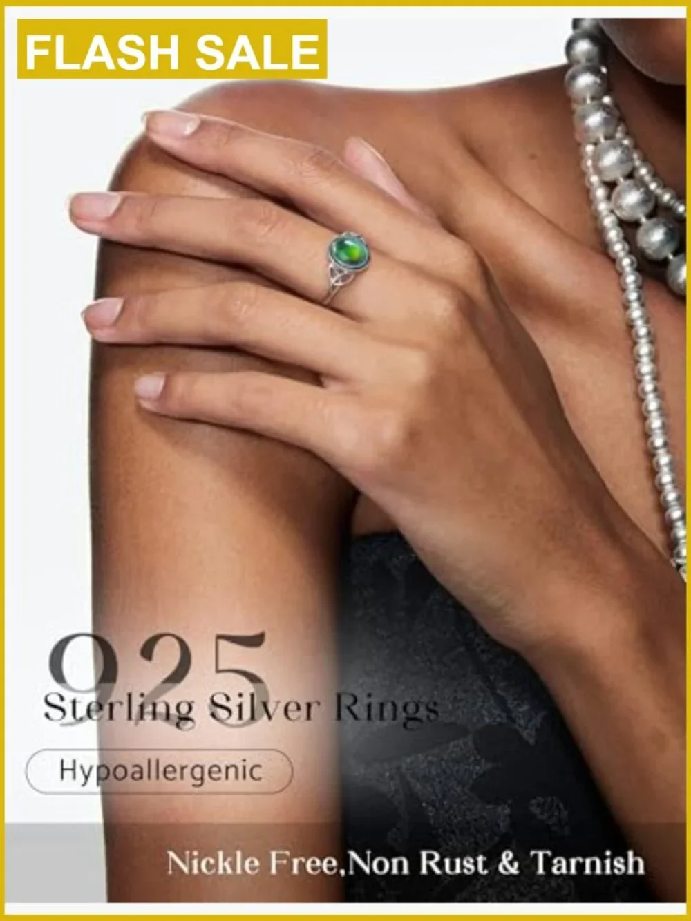925 Sterling Silver Mood Ring - Oval Solitaire Color Change Ring Vintage Style